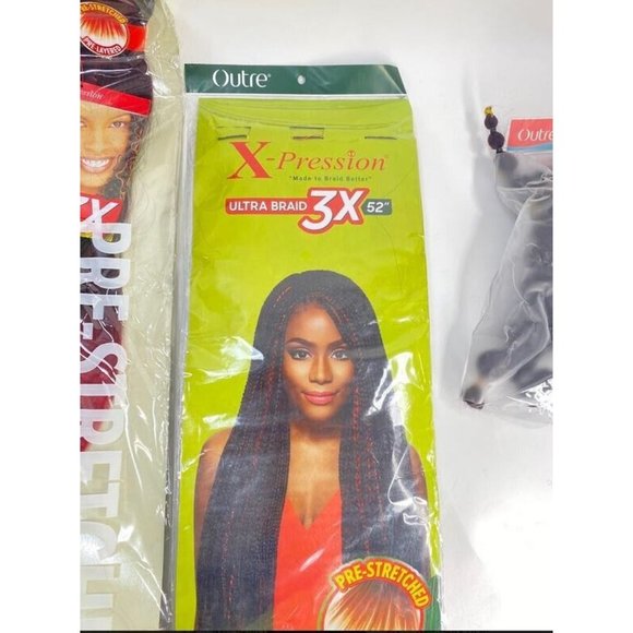 X-Pression Pre Stretched Black Red 52" Ultra Braid Hair 3 Packs - Picture 6 of 7